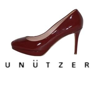 Unützer Peeptoe CAMOSCIO NERO Heels in Burgundy Patten Leather Size 9 EU 40.5